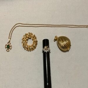 Vintage Lot Four (4) Pcs Avon Jewelry - Ring, Brooch, Necklace, Perfume Pendant